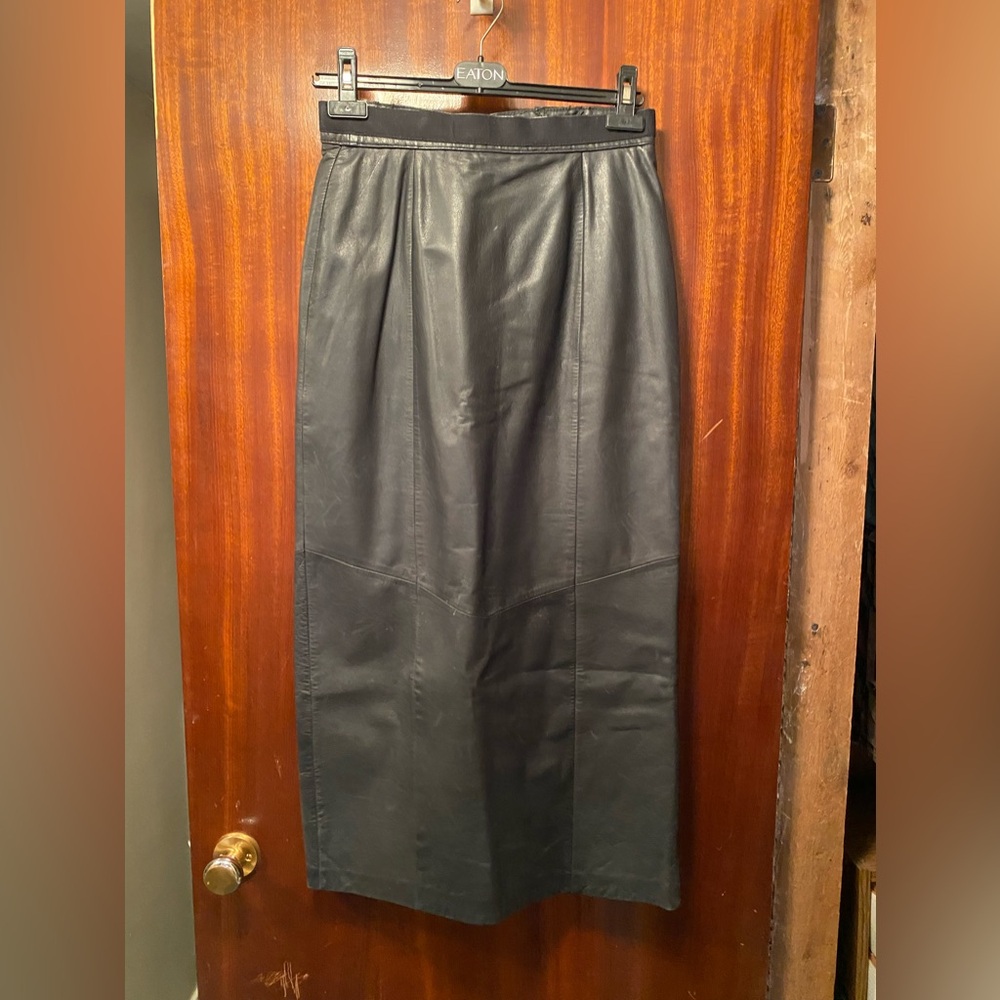 Full Length Genuine Black Leather Skirt